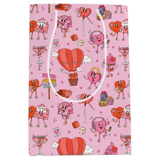 Retro Groovy Valentijn Cartoons Medium Cadeauzakje (Voorkant)