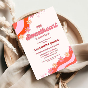 Retro Groovy Valentijn Sweetheart Baby shower Inv Kaart