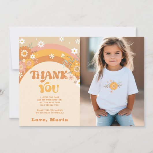 Retro groovy verjaardagsfoto dank u kaart (Voorkant)