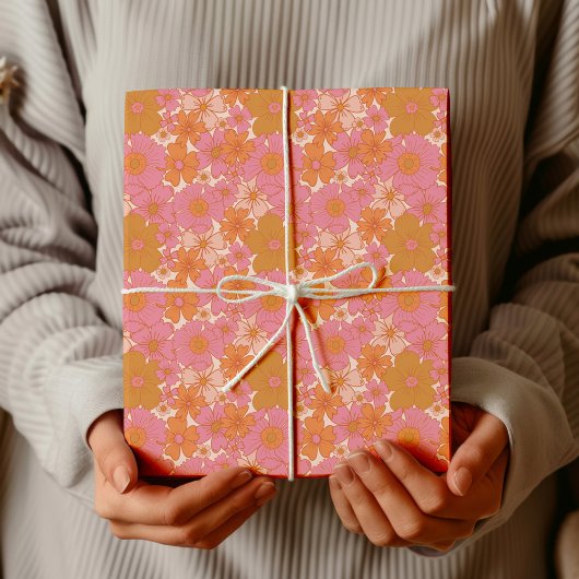 Retro Groovy Vibrant Roze Boho Cadeaupapier