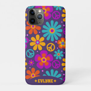 Retro Groovy Vredesbord Bloemen  Hippie iPhone 11 Pro Hoesje