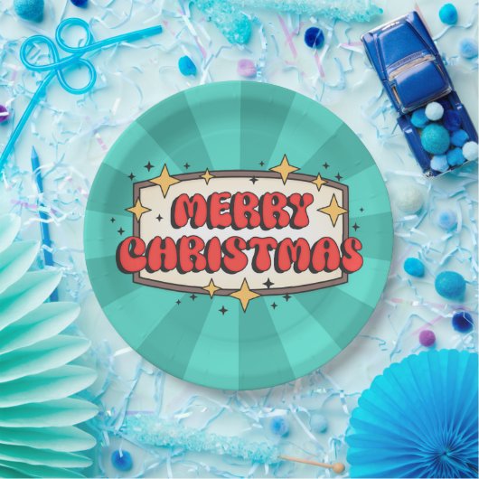 Retro groovy vrolijke kersttekst papieren bordje (Feest)