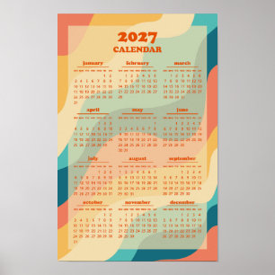 Retro Groovy Wave 70s Vintage Stijl 2027 Kalender Poster
