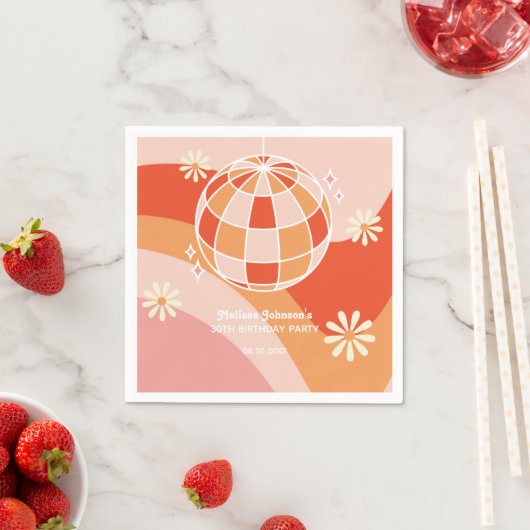 Retro Groovy Wave Disco Ball Daisy Roze Verjaardag Servet (Insitu)