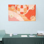 Retro Groovy Wave Disco Ball Daisy Roze Verjaardag Spandoek (Beurs)