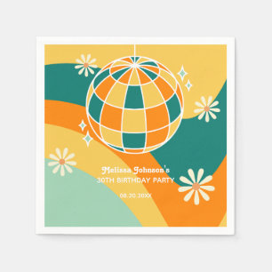 Retro Groovy Wave Disco Ball Daisy Sinaasappel Ver Servet