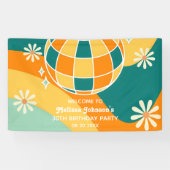Retro Groovy Wave Disco Ball Daisy Sinaasappel Ver Spandoek (Horizontaal)