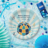 Retro Groovy Wave Disco Ball Musical Blauwe Verjaa Papieren Bordje (Feest)