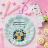 Retro Groovy Wave Disco Ball Musical Blauwe Verjaa Papieren Bordje (Feest)