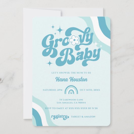 Retro Groovy Wavy Baby Boy Shower Kaart (Voorkant)