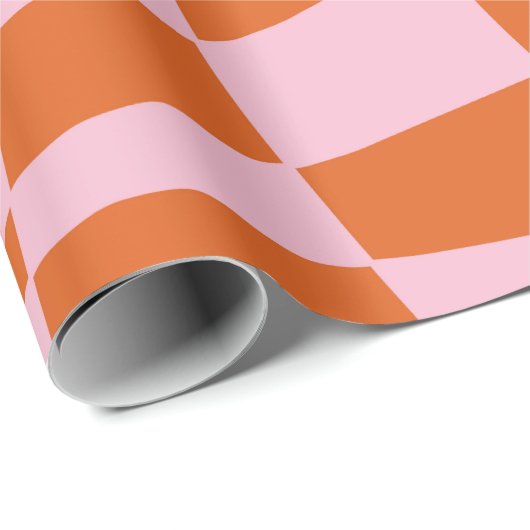 Retro Groovy Wavy Psychedelic Checkerboard Y Cadeaupapier (Rol Hoek)