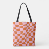 Retro Groovy Wavy Psychedelic Checkerboard Y Draagtas (Achterkant)