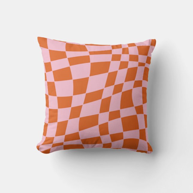 Retro Groovy Wavy Psychedelic Checkerboard Y Kussen (Voorkant)