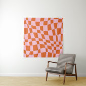 Retro Groovy Wavy Psychedelic Checkerboard Y Wandkleed (In Situ (horizontaal))