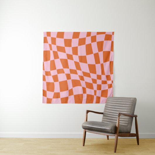 Retro Groovy Wavy Psychedelic Checkerboard Y Wandkleed (In Situ (horizontaal))