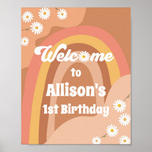 Retro Groovy Welkom Hippie Daisy Girl Birthday Poster