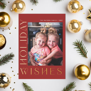 Retro Groovy Wishes Typografie Foto Folie Feestdagenkaart