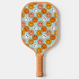 Retro groovy yellow &orange  funny smile emoji  pickleball paddle
