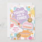 Retro Groovy Young Wild en drie verjaardagsfeestje Kaart (Voorkant)