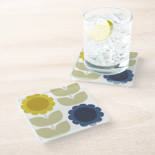 Retro Groovy Zomer Bloemen Stelen Glazen Onderzetter