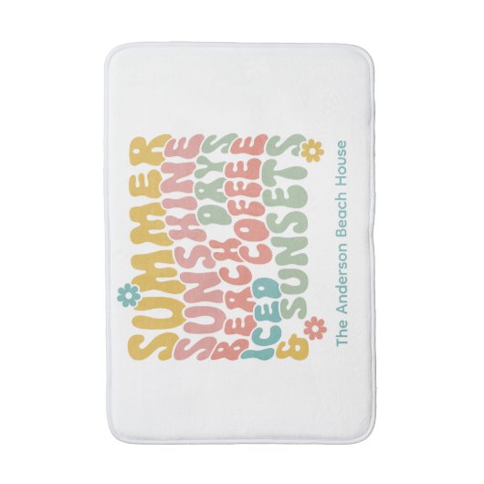 Retro Groovy Zomer Roze Monogram Naam Badmat (Voorkant Verticaal)