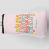 Retro Groovy Zomer Roze Monogram Naam Bagagelabel Golfheadcover (Voorkant)