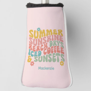 Retro Groovy Zomer Roze Monogram Naam Bagagelabel Golfheadcover
