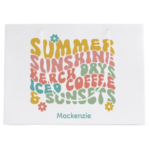 Retro Groovy Zomer Roze Monogram Naam Bagagelabel Groot Cadeauzakje