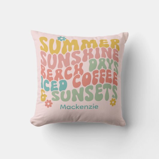 Retro Groovy Zomer Roze Monogram Naam Bagagelabel Kussen (Voorkant)