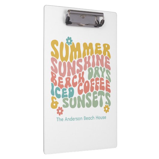 Retro Groovy Zomer Roze Monogram Naam Klembord (Rechts)