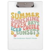 Retro Groovy Zomer Roze Monogram Naam Klembord (Voorkant)