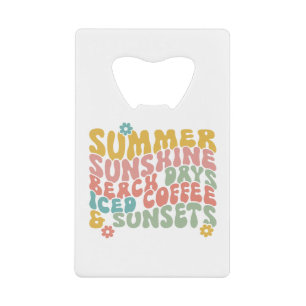 Retro Groovy Zomer Roze Monogram Naam Kredietkaart Flessenopener