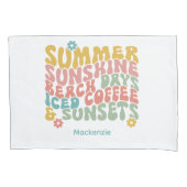 Retro Groovy Zomer Roze Monogram Naam Kussensloop (Voorkant)