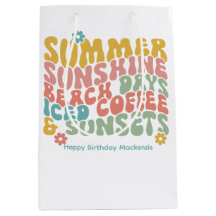 Retro Groovy Zomer Roze Monogram Naam Medium Cadeauzakje