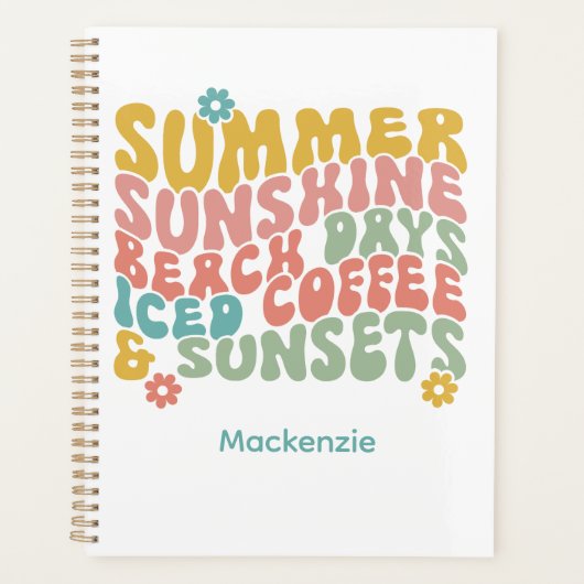 Retro Groovy Zomer Roze Monogram Naam Planner (Voorkant)