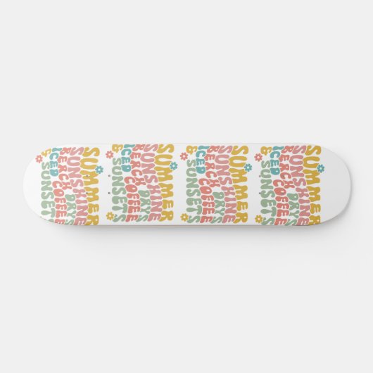 Retro Groovy Zomer Roze Monogram Naam Skateboard (Horizontaal)