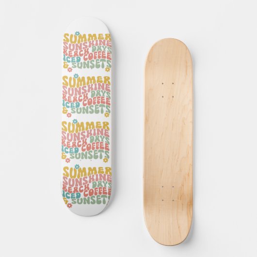 Retro Groovy Zomer Roze Monogram Naam Skateboard (Voorkant)