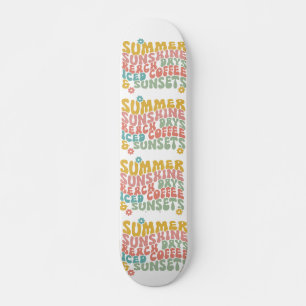 Retro Groovy Zomer Roze Monogram Naam Skateboard