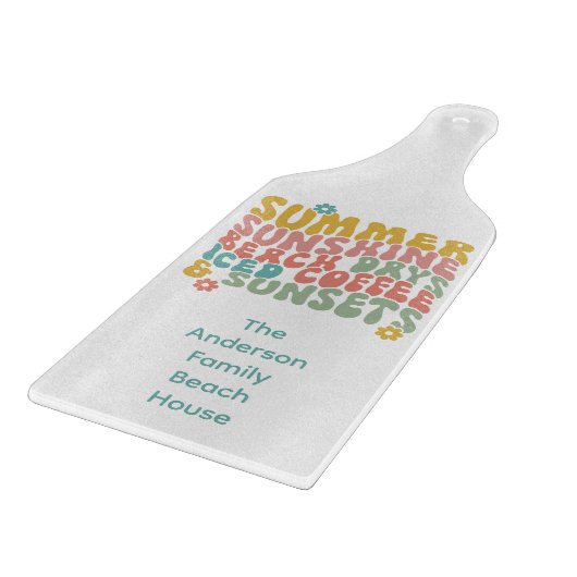 Retro Groovy Zomer Roze Monogram Naam Snijplank (Hoek)