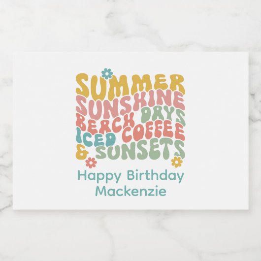 Retro Groovy Zomer Roze Monogram Naam Sparkling Wijnetiket (Enkel label)