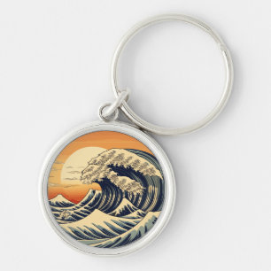 Retro Grote Oceaangolven Sleutelhanger