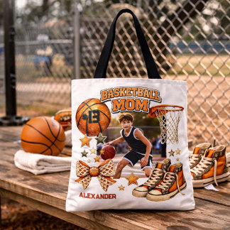 Retro Grunge Basketbal Moeder Foto Cadeau Draagtas