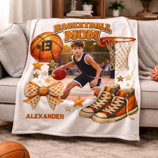 Retro Grunge Basketbal Moeder Foto Cadeau Fleece Deken