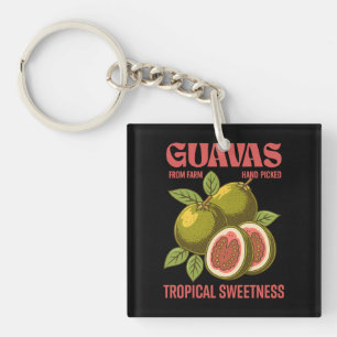 Retro Guavas Fruit Commerciële grafische kunst sti Sleutelhanger