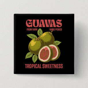 Retro Guavas Fruit Commerciële grafische kunst sti Vierkante Button 5,1 Cm