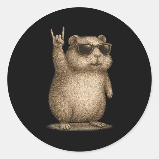 Retro Guinea Pig Rock op muziek Grappig cadeau Man Ronde Sticker (Voorkant)