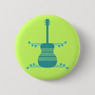 Retro Guitar Button, Blauwgroen Ronde Button 5,7 Cm