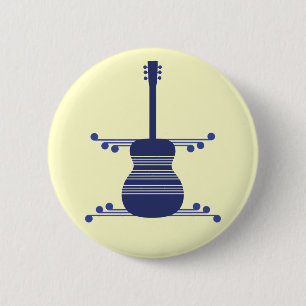 Retro Guitar Button, Navy Blue Ronde Button 5,7 Cm