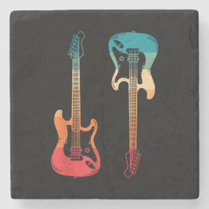 Retro Guitar Guitarist Electric Bass Guitar Rock M Stenen Onderzetter