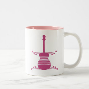 Retro Guitar Mok, Magenta Tweekleurige Koffiemok